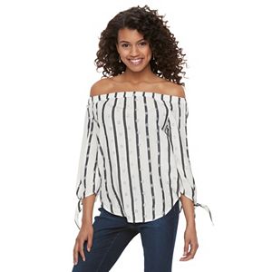 Juniors' SO® Striped Eyelet Off The Shoulder Top