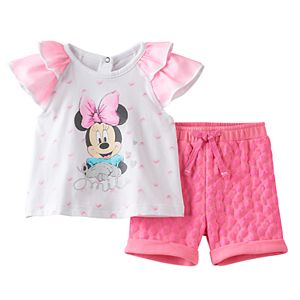 Disney's Minnie Mouse Baby Girl Glitter Smile Graphic Tee & Shorts Set