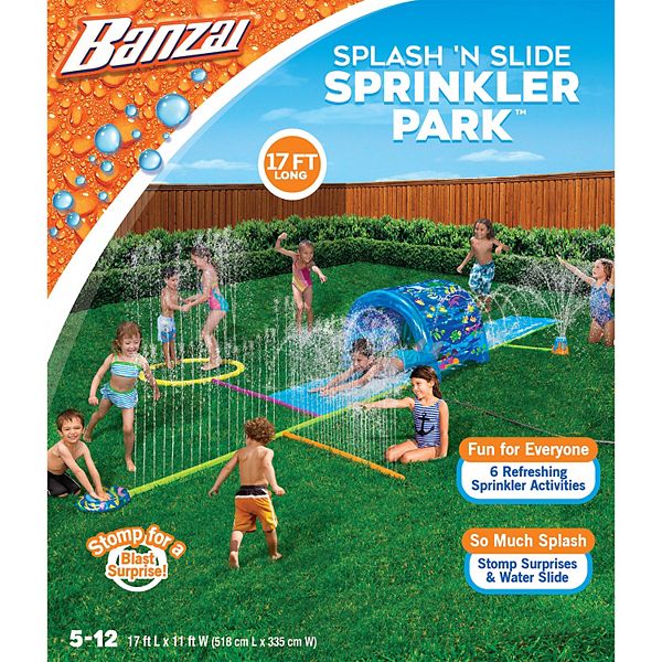 Waterfall Banzai 26782 Splash Fun Kids Inflatable Tug Of War Sprinkler Ring and Water Slide Park 