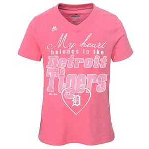 Girls 7-16 Majestic Detroit Tigers My Heart Belongs To Tee