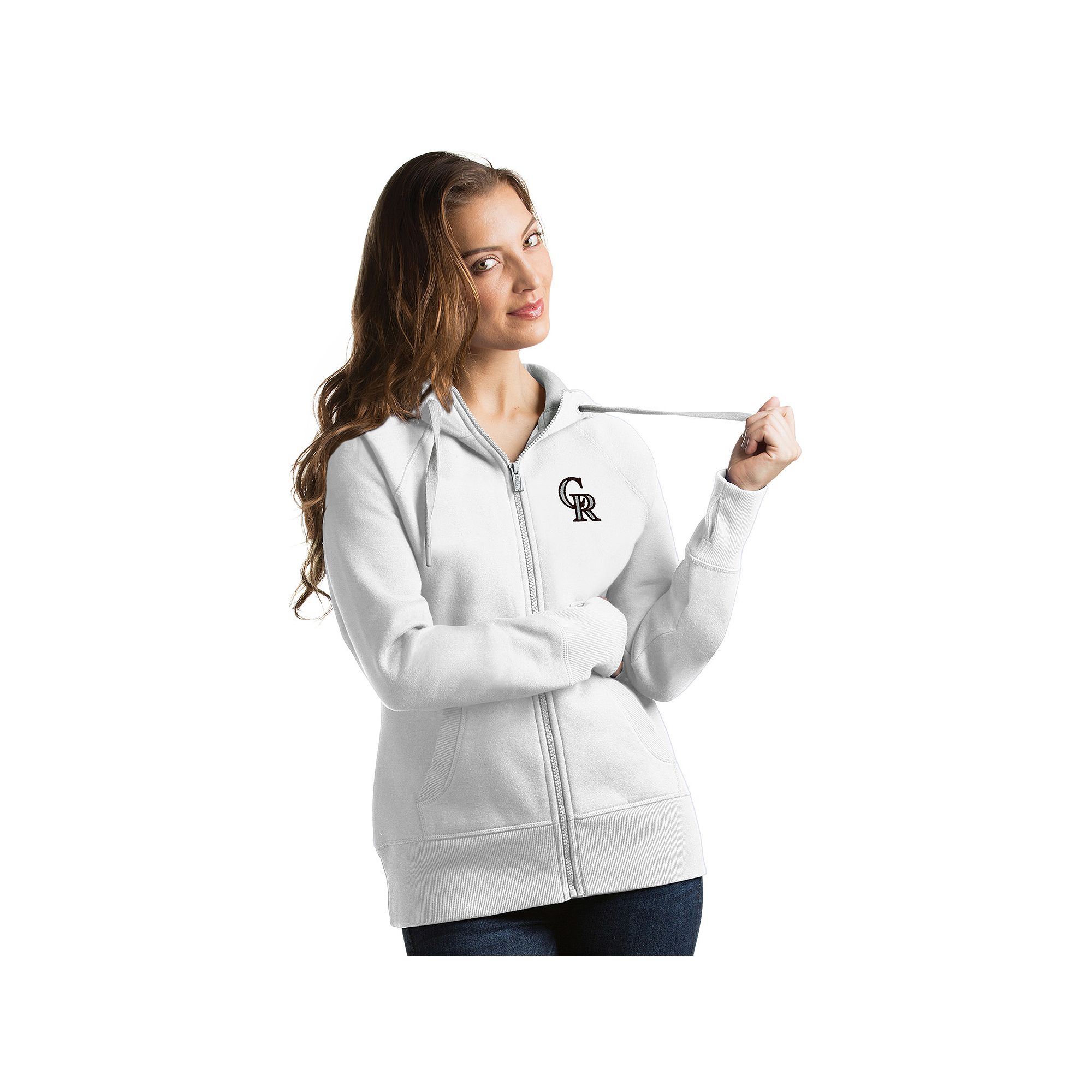 Womens Antigua Colorado Rockies Victory Full-Zip Hoodie, Size: Medium, Whi