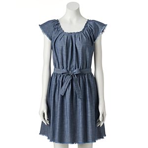 Women's LC Lauren Conrad Frayed Chambray Fit & Flare Dress
