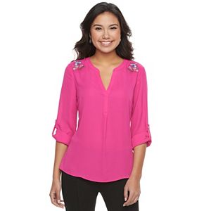 Juniors' Candie's® Embroidered Splitneck Top