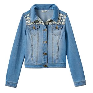 Girls 7-16 & Plus Size Mudd® Crocheted Yoke Knit Denim Jacket