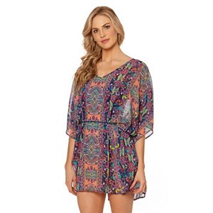 Women's Pink Envelope Medallion Belted Chiffon Cover-Up