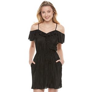 Juniors' Candie's® Black Ruffle Cold Shoulder Dress