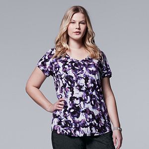 Plus Size Simply Vera Vera Wang Printed Rounded-Hem Tee