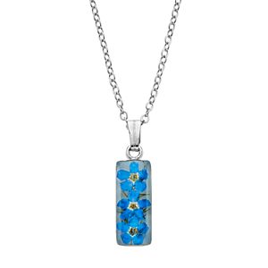 Silver Plated Forget-Me-Not Rectangle Pendant Necklace
