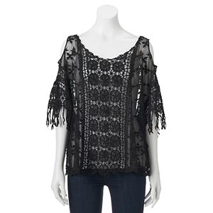 Mudd® Crocheted Lace Cold Shoulder Poncho