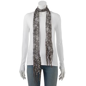 madden NYC Beaded Fringe Paisley Skinny Scarf
