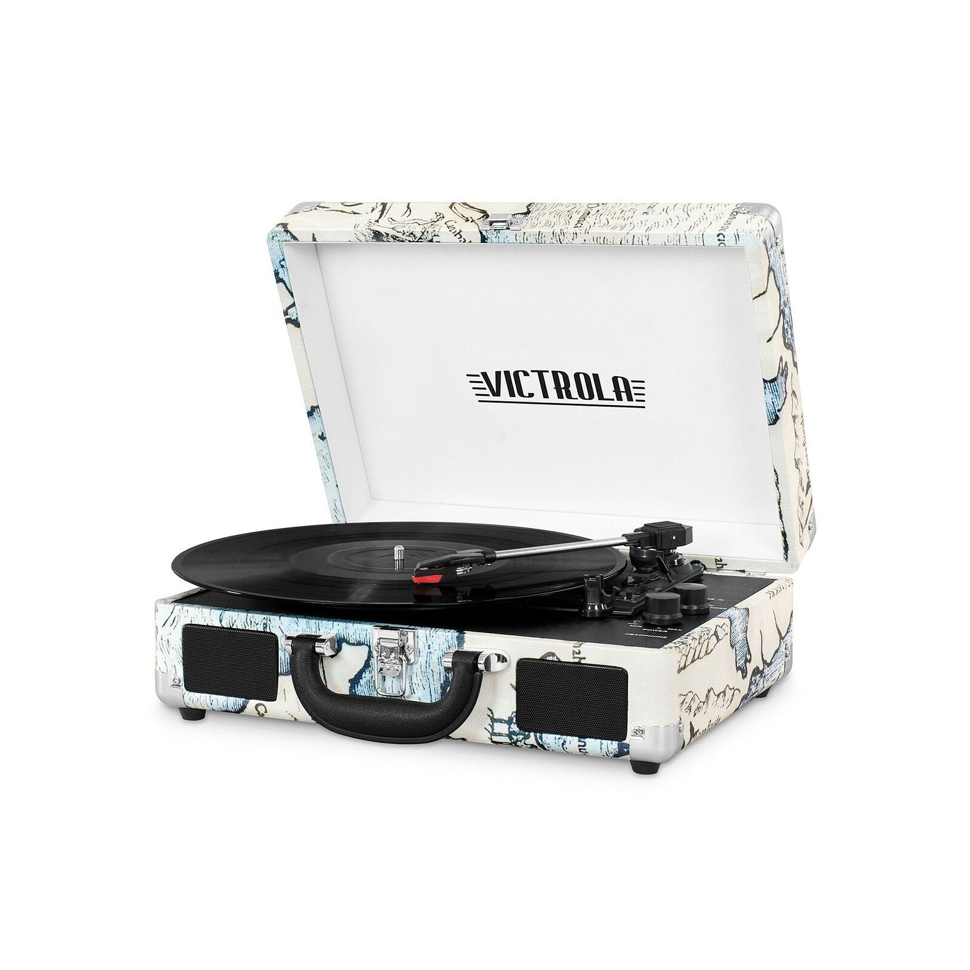 Victrola Patterned Suitcase Record Player with Bluetooth, Map