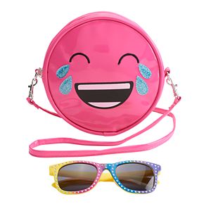 Girls 4-16 Crying Laughter Emoji Crossbody Bag & Sunglasses Set
