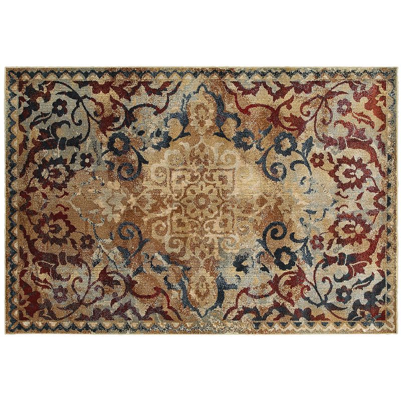 StyleHaven Evans Floral Medallion Framed Rug, Med Beige, 2X7.5 Ft