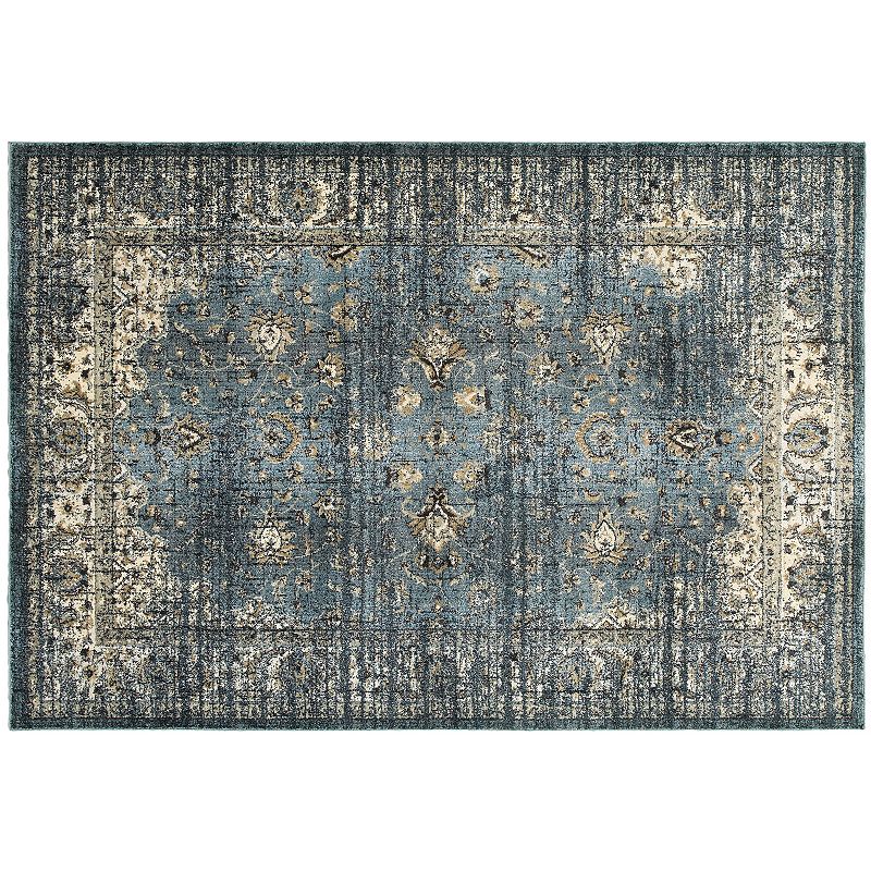 StyleHaven Evans Arabesque Traditions Framed Floral Rug, Blue, 4X5.5 Ft