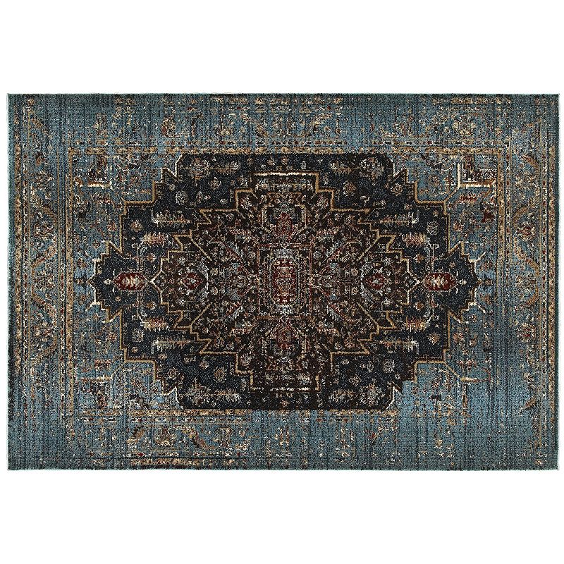 StyleHaven Evans Regal Medallion Framed Rug, Blue, 8X11 Ft