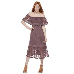 Juniors' Mason & Belle Crochet Off Shoulder Midi Dress
