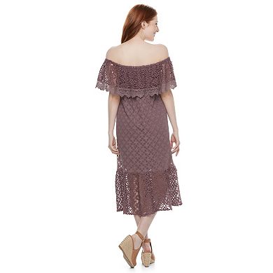 Juniors' Mason & Belle Crochet Off Shoulder Midi Dress