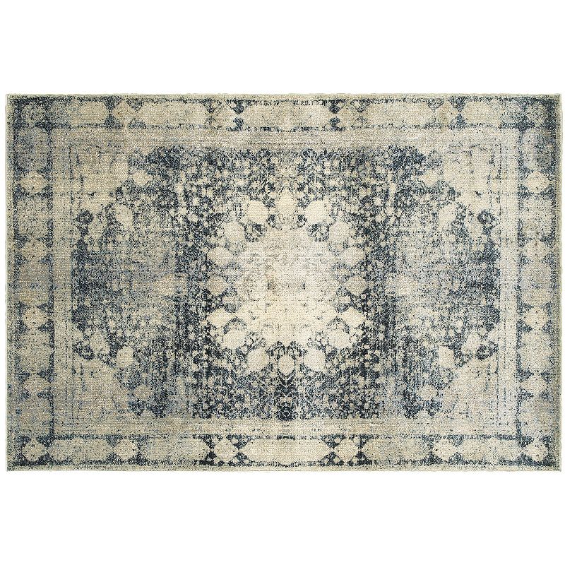 StyleHaven Evans Distressed Medallion Framed Rug, Lt Beige, 8X11 Ft