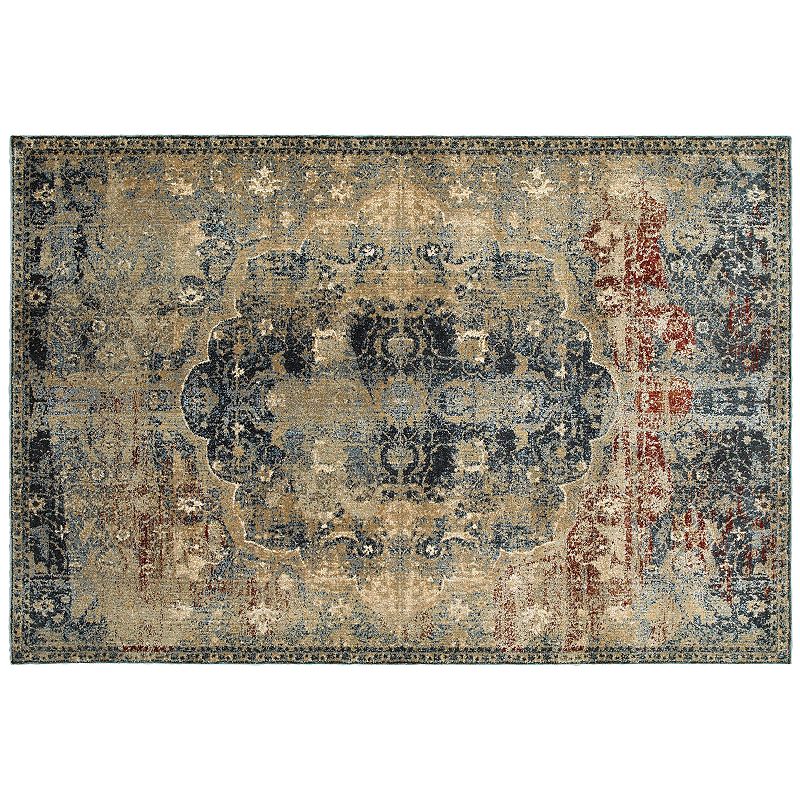 StyleHaven Evans Regal Traditions Framed Floral Rug, Dark Blue, 8X11 Ft