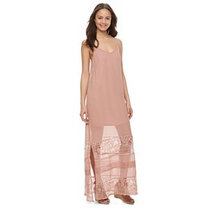 Juniors' Mason & Belle Crochet Inset Slip Maxi Dress