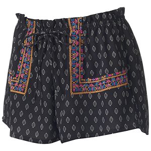 Juniors' About A Girl Print Embroidery Shortie Shorts