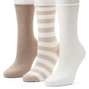 Women's SONOMA Goods for Life™ 3-pk. Rugby Dot Roll-Top Crew Socks