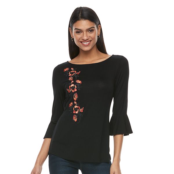 Women's Apt. 9® Embroidered Bell-Sleeve Tee