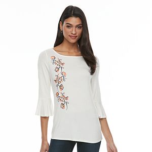 Women's Apt. 9® Embroidered Bell-Sleeve Tee