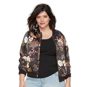 Plus Size Jennifer Lopez Floral Bomber Jacket