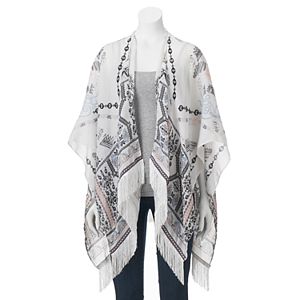 madden NYC Tribal Embroidered Trim Ruana