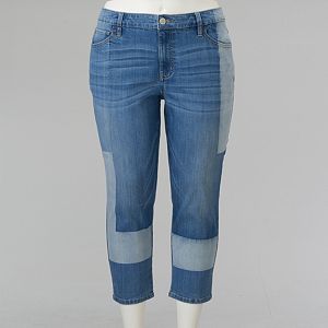Plus Size Simply Vera Vera Wang Shadow Patch Straight-Leg Jeans