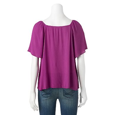 Juniors' Cloud Chaser Embroidered Squareneck Top