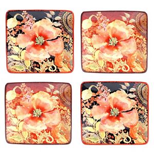 Certified International Watercolor Poppies 4-pc. Canape Plate Set