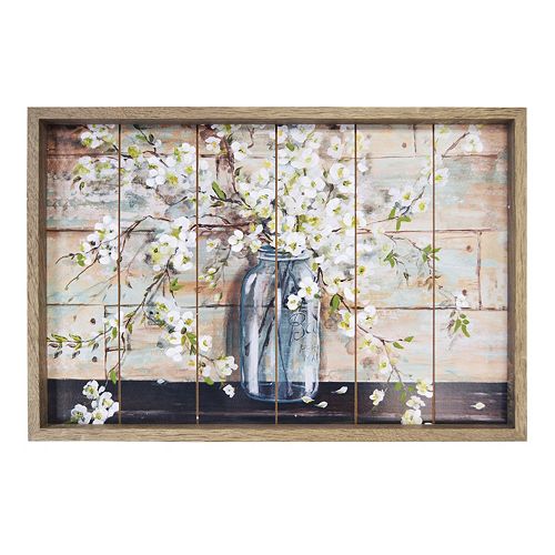 New View Planked Farmhouse Mason Jar Flower Framed Wall Art