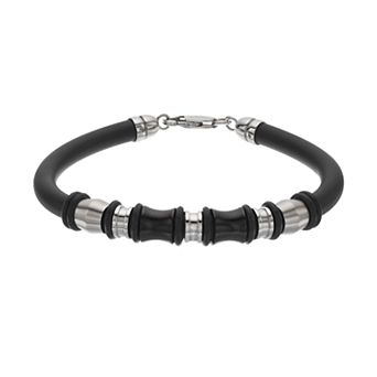 DESTINY FOR MEN Black Rubber & Stainless Steel Bead Bracelet