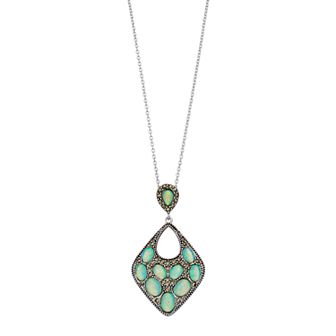 Tori Hill Silver Plated Simulated Opal & Marcasite Pendant