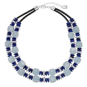 Chaps Blue Beaded Double Strand Cord Necklace