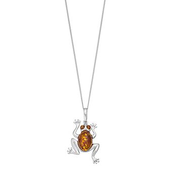 Sterling Silver Amber Frog Pendant Necklace