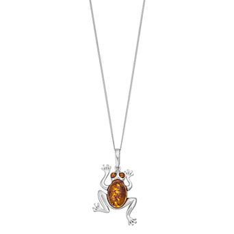 Sterling Silver Amber Frog Pendant Necklace