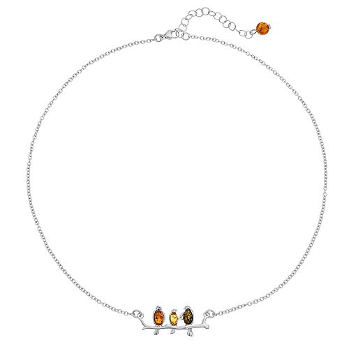 Sterling Silver Amber Bird Bar Necklace