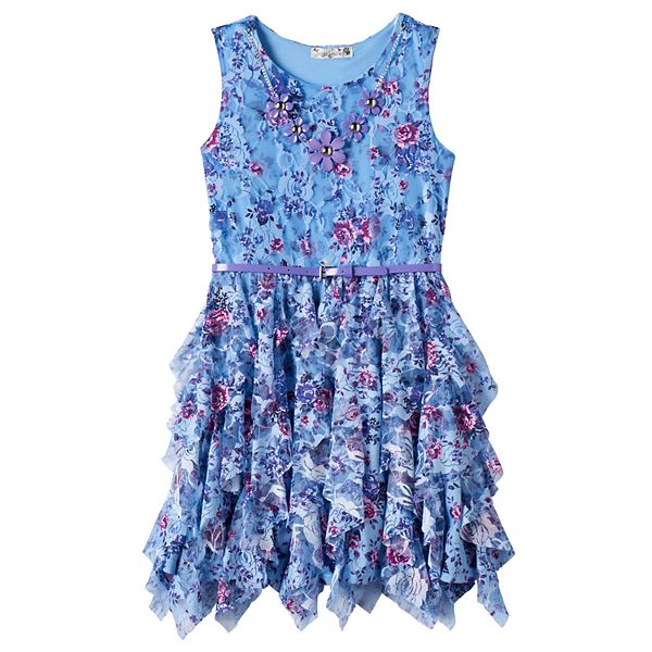 Girls 7 16 Knitworks Floral Chiffon Corkscrew Skirt Dress With Belt Necklace