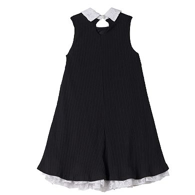 Girls 7-16 Knitworks Peter Pan Collar Ribbed Dress with Necklace