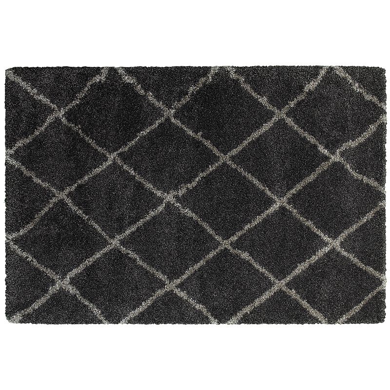 StyleHaven Hillcrest Diamond Lattice Shag Rug, Grey, 6.5X9.5 Ft