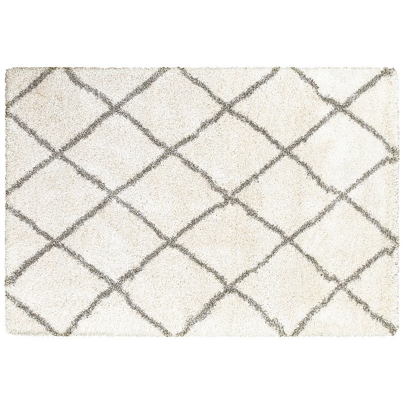 StyleHaven Hillcrest Diamond Lattice Shag Rug, Grey, 2X7.5 Ft