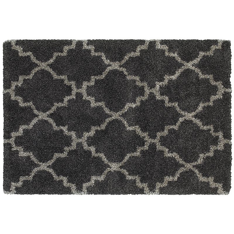 StyleHaven Hillcrest Quatrefoil Lattice Shag Rug, Grey, 6.5X9.5 Ft