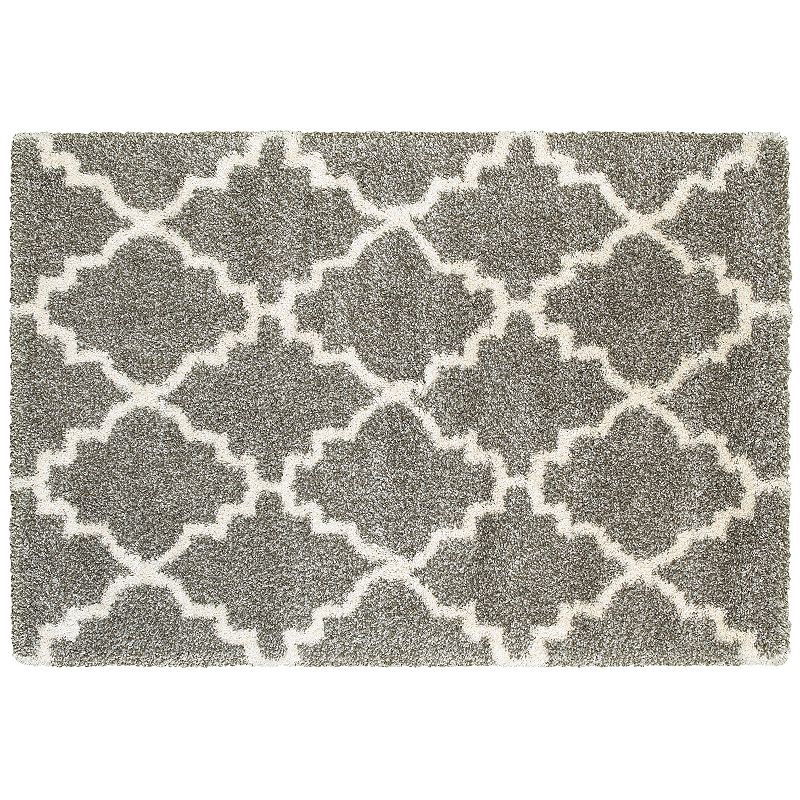 StyleHaven Hillcrest Quatrefoil Lattice Shag Rug, Grey, 6.5X9.5 Ft