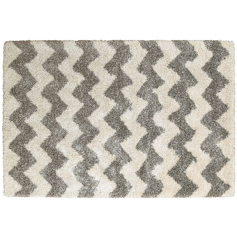 StyleHaven Hillcrest Chevron Stripes Shag Rug, Grey, 4X5.5 Ft