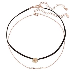 LC Lauren Conrad Beaded & Flower Faux Suede Choker Necklace Set