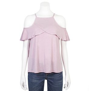 Juniors' Grayson Threads Cold Shoulder Ruffle Top