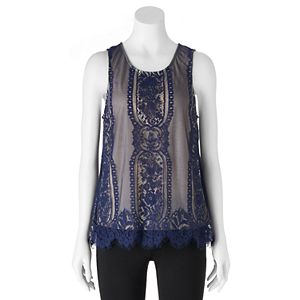 Juniors' Trixxi Lace Overlay Scallop Hem Tank